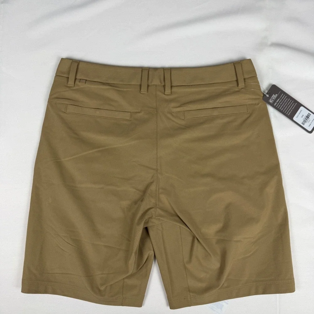 CRZ YOGA Mens Golf Shorts 33W Khaki Sand Performance Flat Front NS00259 NEW